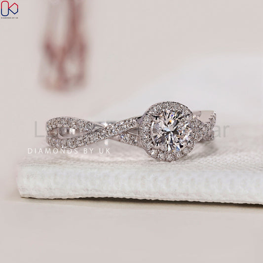Twisted Pave Engagement Ring In Halo Style - image 2