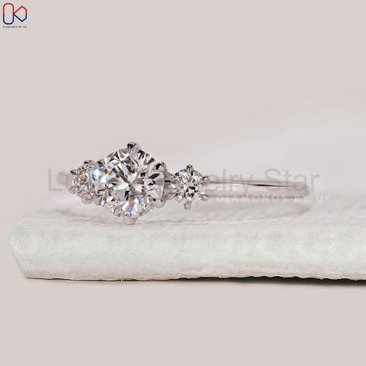 White Gold 3 Stone Round Diamond Ring - image 2