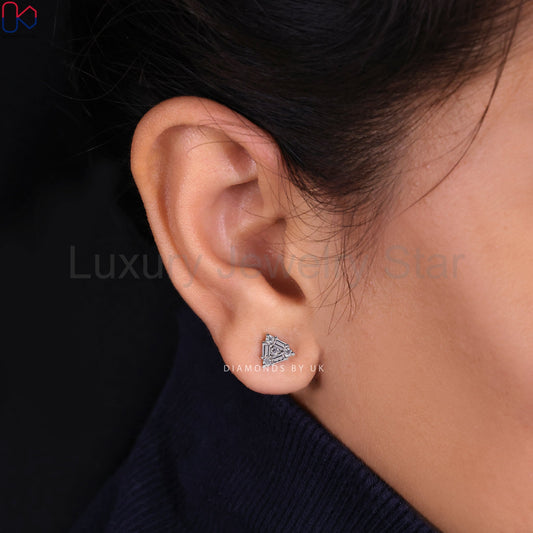 White Gold Stud Earrings - Baguette and Round Diamond - image 2