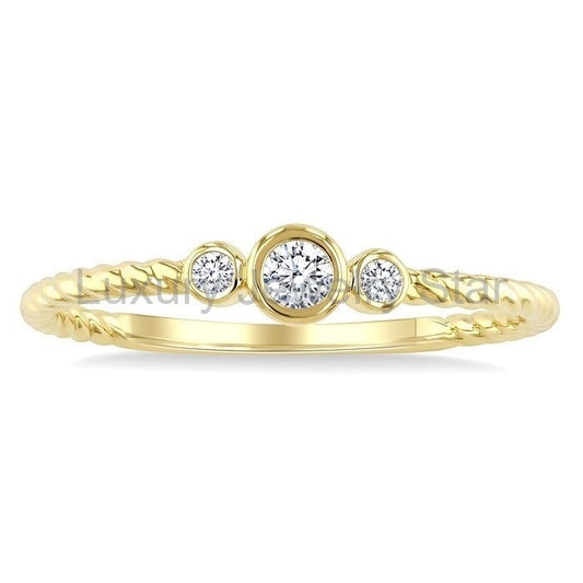 3 Stone Round Shape Bezel Set Petite Diamond Ring - image 2