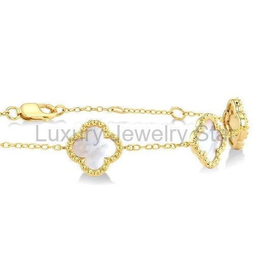Bead Clover Mother Of Pearl Station Chain Bracelet