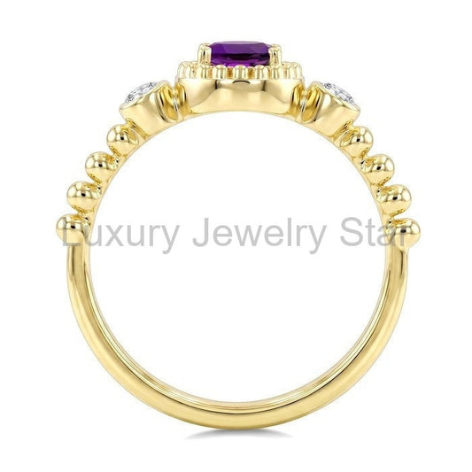 Bead Oval Shape Gemstone & Diamond Ring - image 2