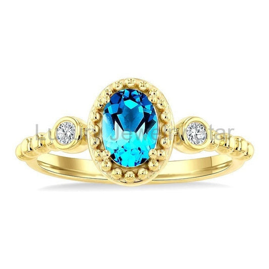Bead Oval Shape Gemstone & Diamond Ring - image 2