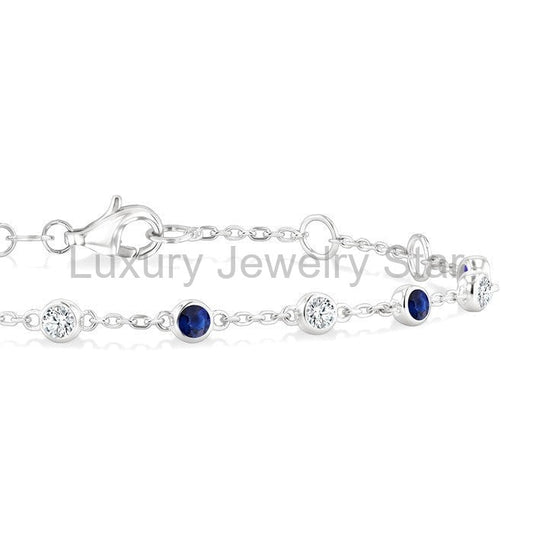 Bezel Gemstone & Diamond Station Chain Bracelet