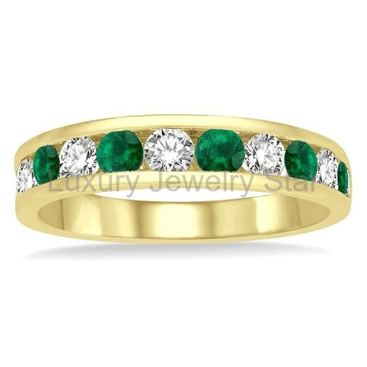 Channel Set Alternate Gemstone & Diamond Wedding Band - image 2
