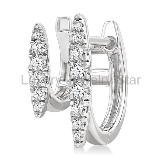 Double Row Petite Diamond Huggie Fashion Earrings - image 2