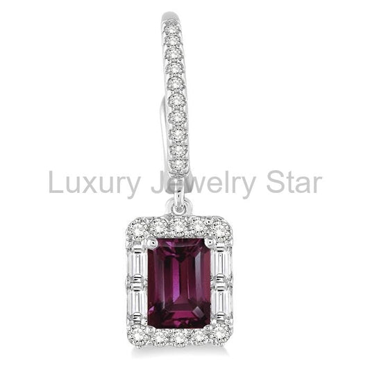 Emerald Shape Gemstone & Halo Diamond Earrings - image 2