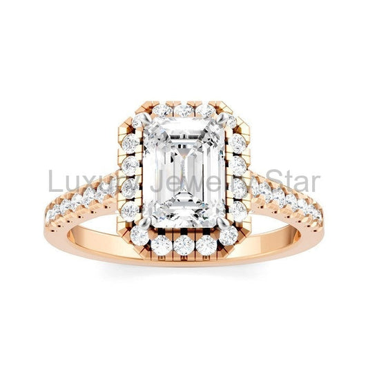 Emerald Shape Semi-Mount Halo Diamond Engagement Ring - image 2