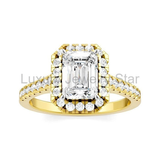Emerald Shape Semi-Mount Halo Diamond Engagement Ring - image 2