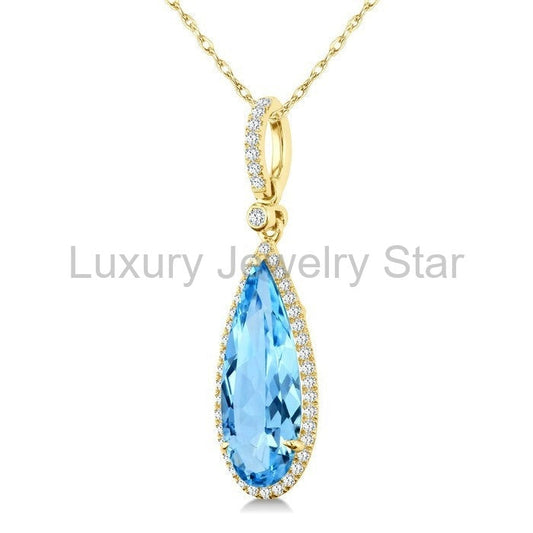 Evoque Gemstone Pear Shape & Halo Diamond Pendant