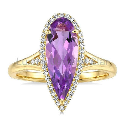 Evoque Gemstone Pear Shape & Halo Diamond Ring - image 2