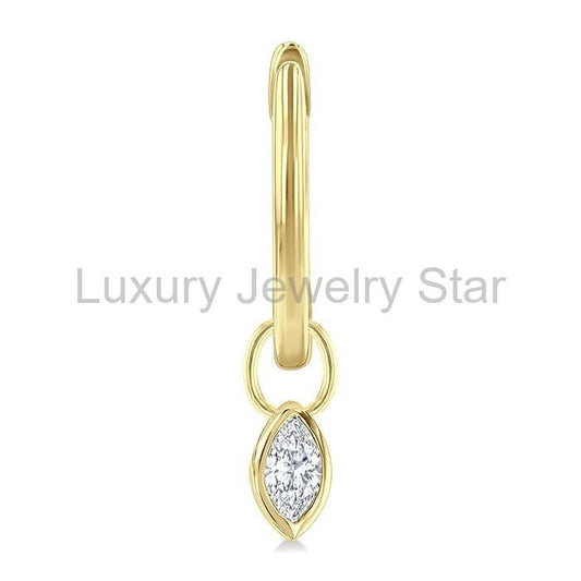 Marquise Shape Bezel Set Diamond Huggie Fashion Earrings - image 2