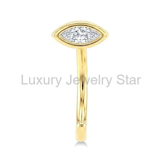 Marquise Shape Bezel Set Petite Diamond Huggie Earrings - image 2
