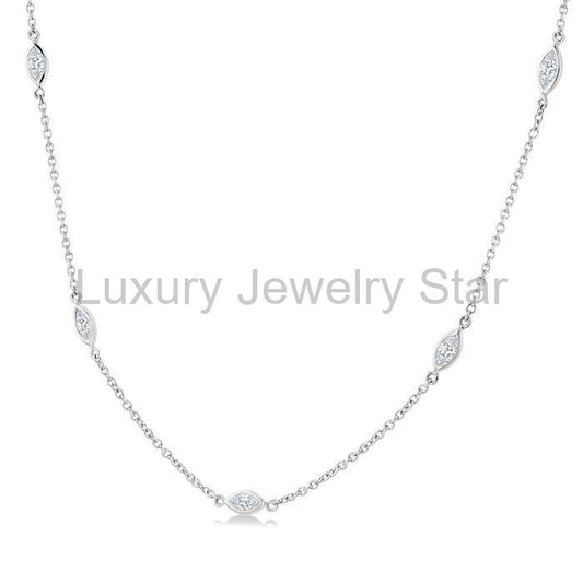 Marquise Shape Diamond Station Necklace - image 2
