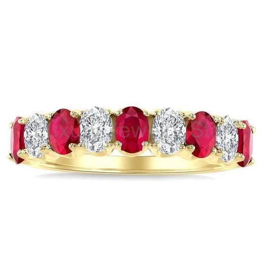 Oval Shape Alternate Gemstone & Diamond Fashion Band - image 2