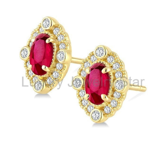 Oval Shape Art Deco Gemstone & Diamond Earrings - image 2
