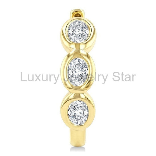 Oval Shape Bezel Diamond Huggie Earrings - image 2
