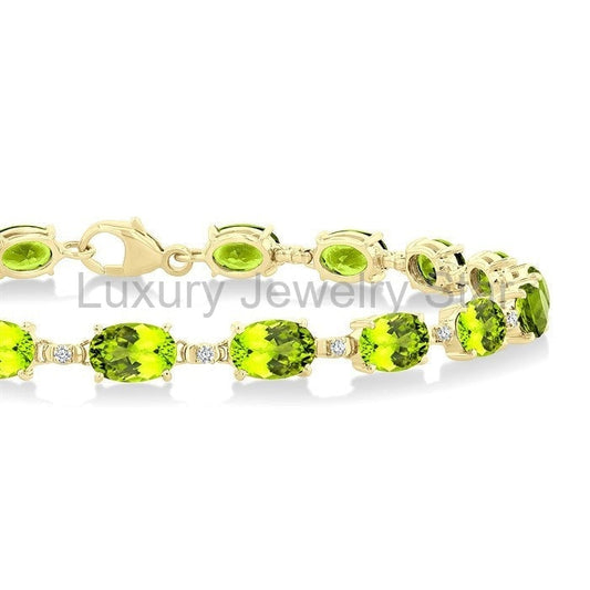 Oval Shape Gemstone & Diamond Bracelet