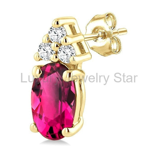 Oval Shape Gemstone & Diamond Earrings - image 2