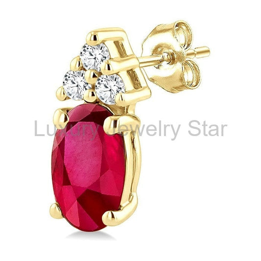 Oval Shape Gemstone & Diamond Earrings - image 2