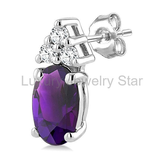 Oval Shape Gemstone & Diamond Earrings - image 2