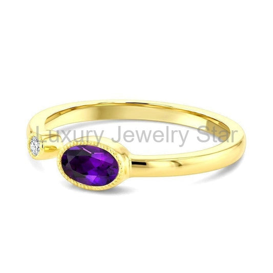 Oval Shape Gemstone & Diamond Open Ring - image 2