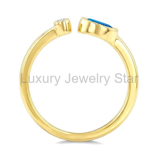 Oval Shape Gemstone & Diamond Open Ring - image 2