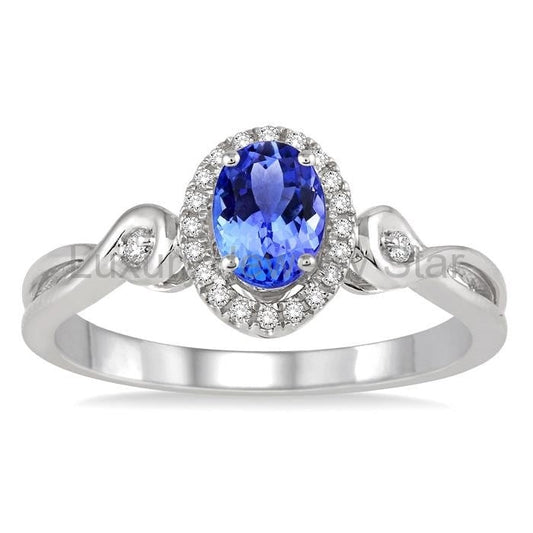 Oval Shape Gemstone & Halo Diamond Ring - image 2