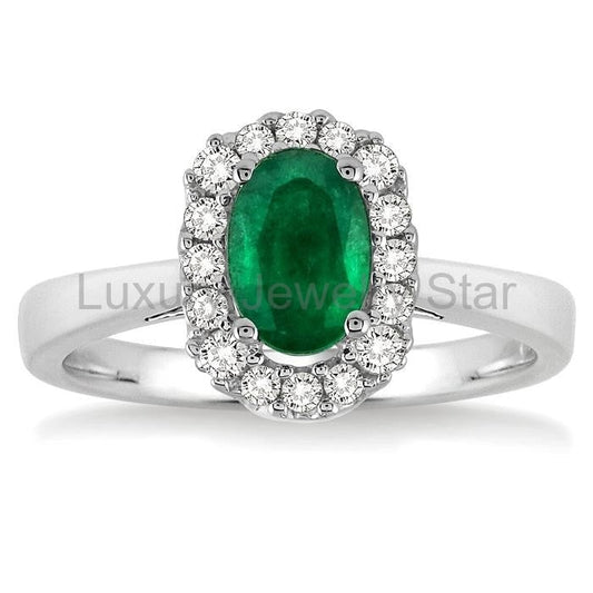 Oval Shape Gemstone & Halo Diamond Ring - image 2