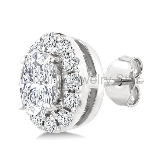 Oval Shape Halo Diamond Fashion Earrings - image 2