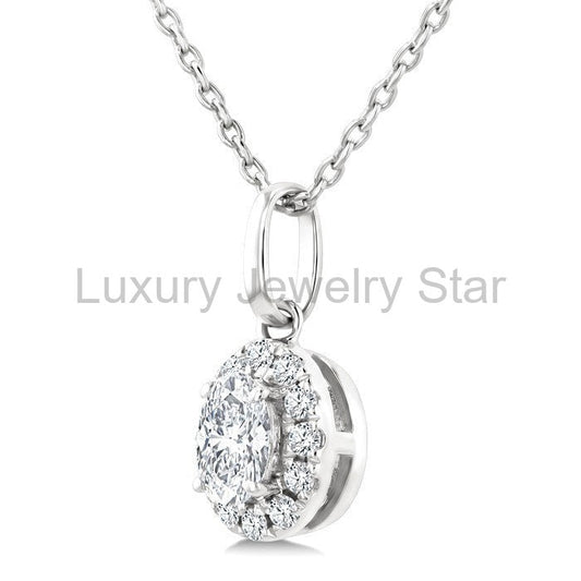 Oval Shape Halo Diamond Fashion Pendant