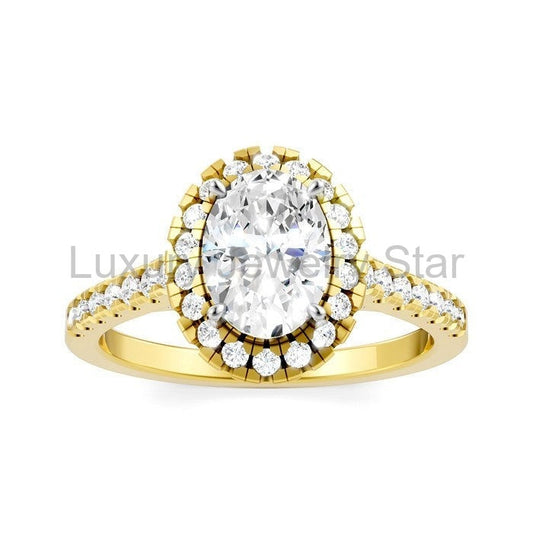 Oval Shape Semi-Mount Halo Diamond Engagement Ring - image 2