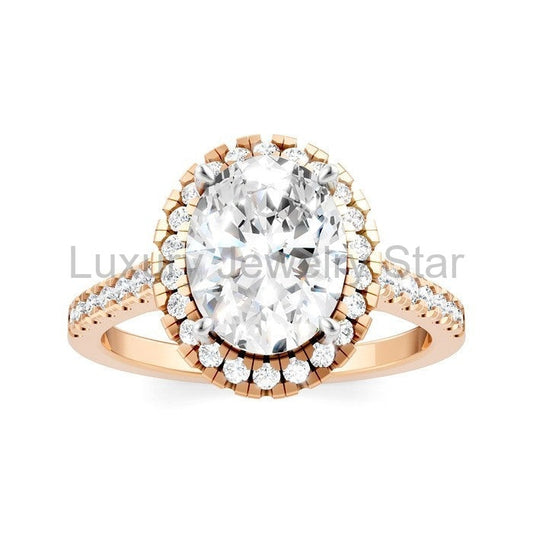 Oval Shape Semi-Mount Halo Diamond Engagement Ring - image 2