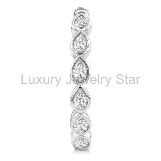Pear Shape Bezel Set Diamond Fashion Hoop Earrings - image 2