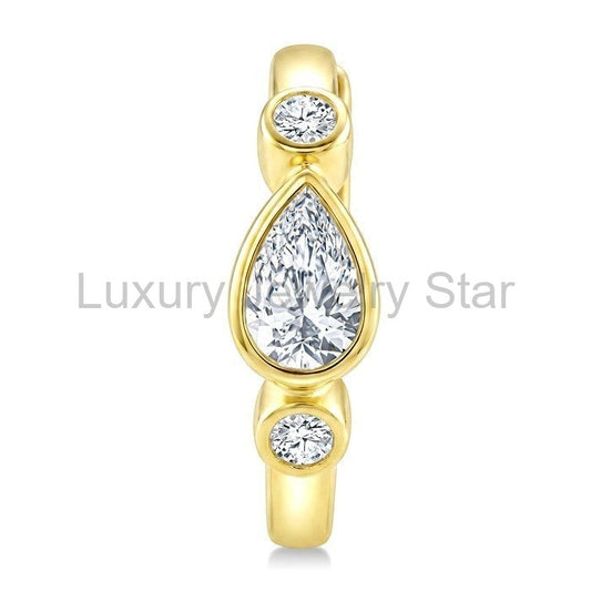 Pear Shape Bezel Set Petite Diamond Huggie Earrings - image 2