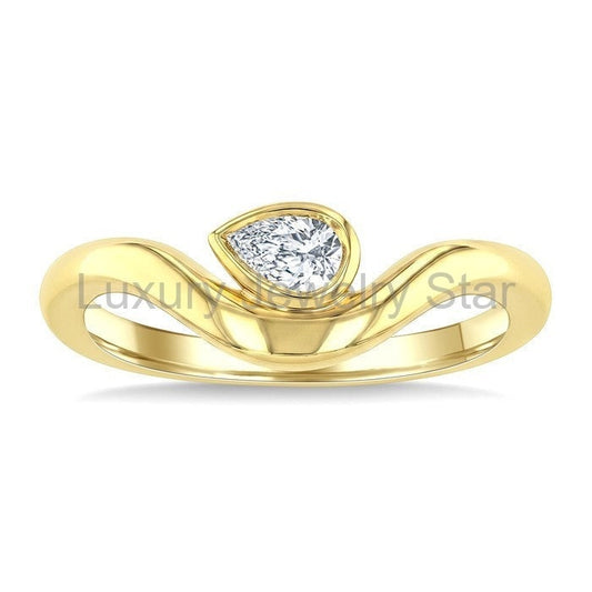 Pear Shape Curved Diamond Solitaire Ring - image 2