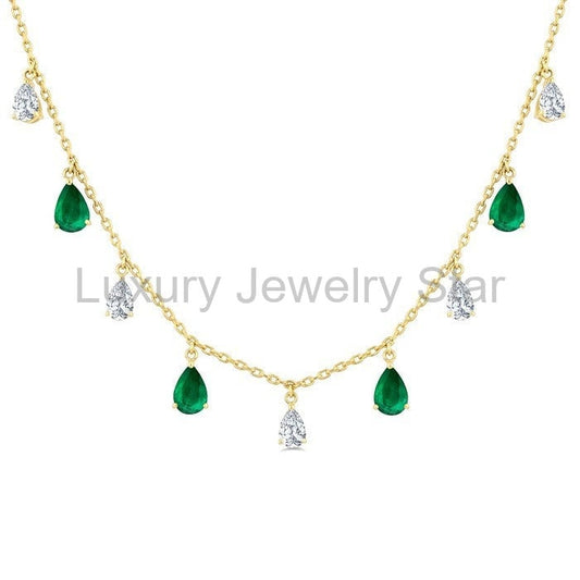 Pear Shape Gemstone & Diamond Station Necklace - image 2
