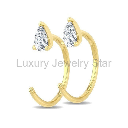 Pear Shape Petite Diamond Huggie Earrings - image 2