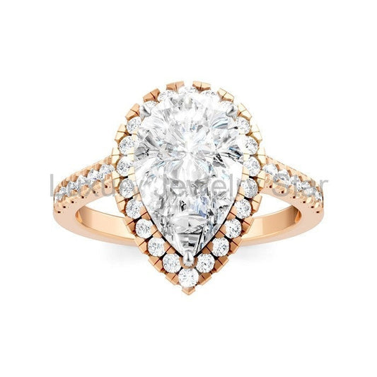 Pear Shape Semi-Mount Halo Diamond Engagement Ring - image 2