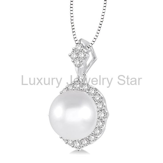 Pearl & Halo Diamond Pendant