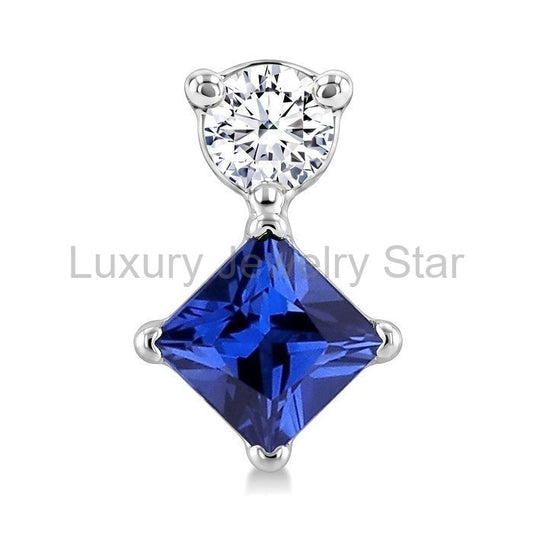 Princess Shape Gemstone & Petite Diamond Earrings - image 2