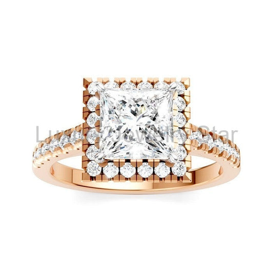 Princess Shape Semi-Mount Halo Diamond Engagement Ring - image 2