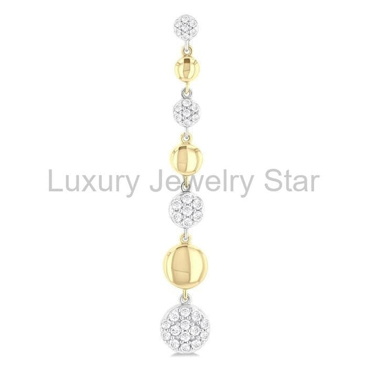 Puffed Round Shape Diamond Long Earrings - image 2