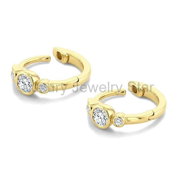 Round Bezel Set Petite Diamond Huggie Earrings