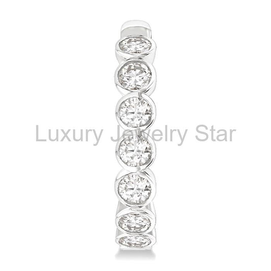 Round Shape Bezel Set Diamond Fashion Hoop Earrings - image 2