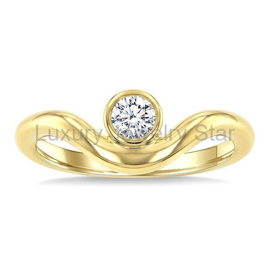 Round Shape Curved Diamond Solitaire Ring - image 2