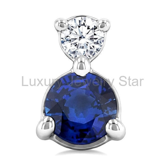 Round Shape Gemstone & Petite Diamond Earrings - image 2