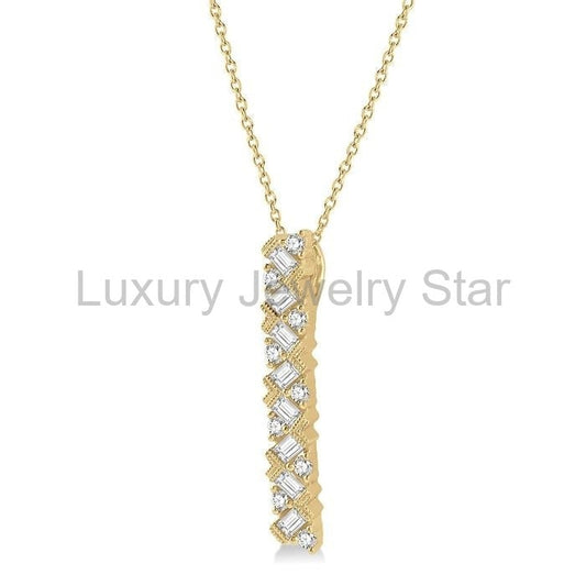 Scatter Zig-Zag Vertical Bar Baguette Diamond Fashion Pendant