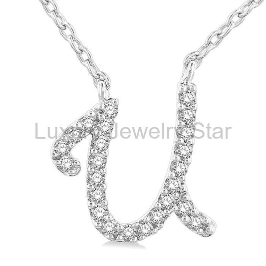 Script 'U' Initial Diamond Pendant