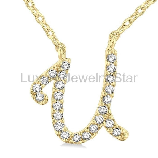 Script 'U' Initial Diamond Pendant